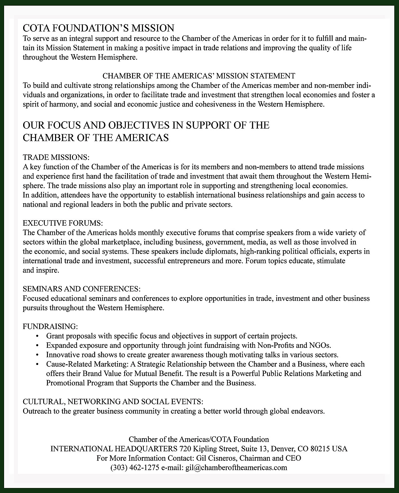 COTA Foundation Info